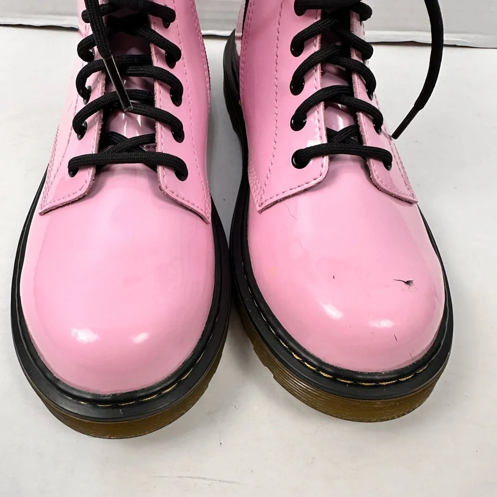 Dr. Martens Kids Glossy Pink Lace-Up Combat Boots